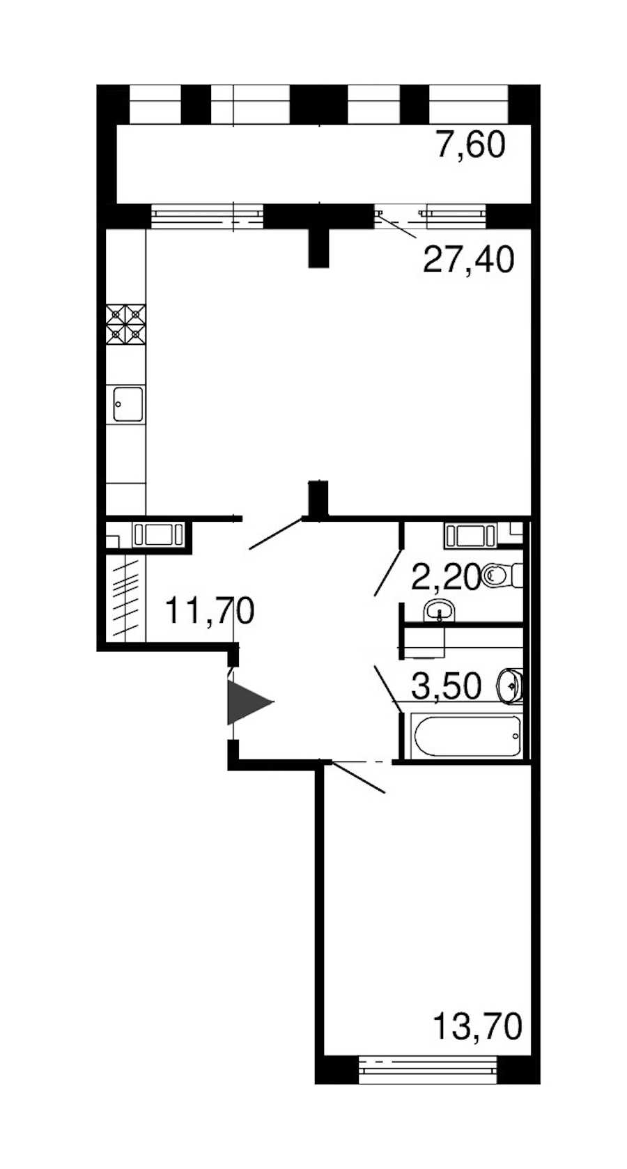 Однокомнатная квартира в : площадь 58.5 м2 , этаж: 7 – купить в Санкт-Петербурге